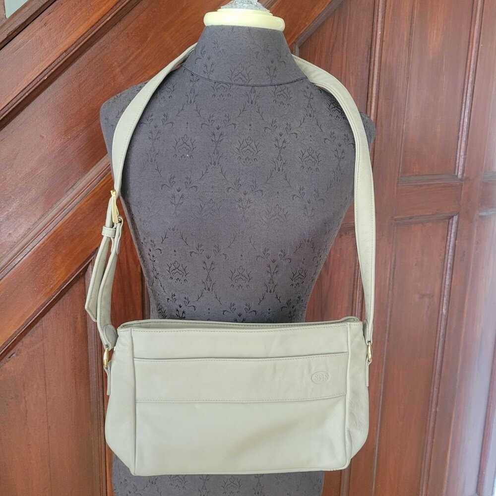 SAS Beige Leather Crossbody Bag With Adjustable Strap